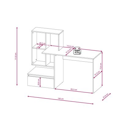 MARLO Writing Desk with Shelf Concrete Grey/White