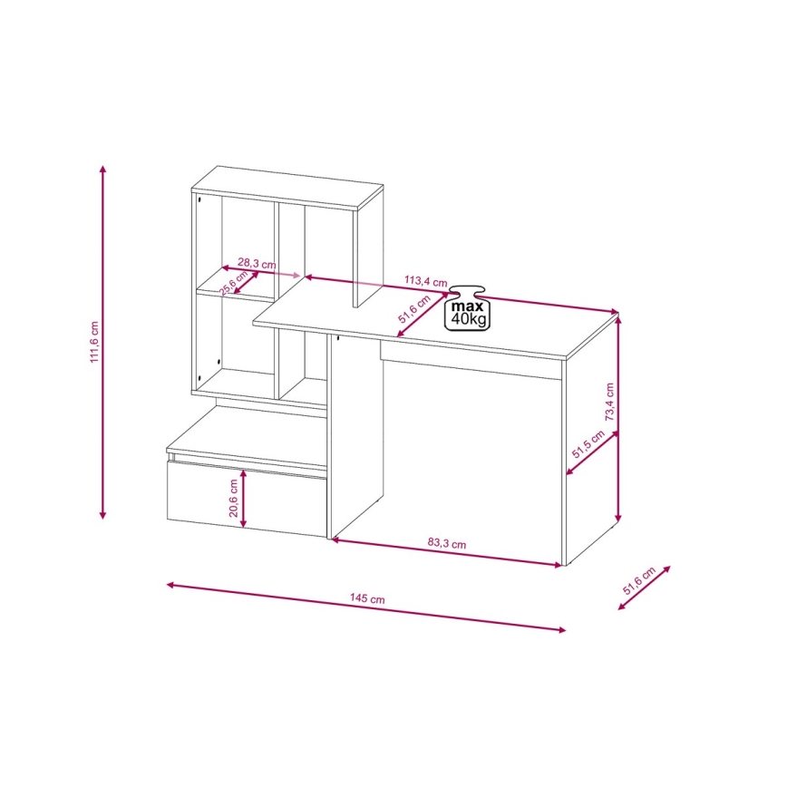 MARLO Writing Desk with Shelf Concrete Grey/White