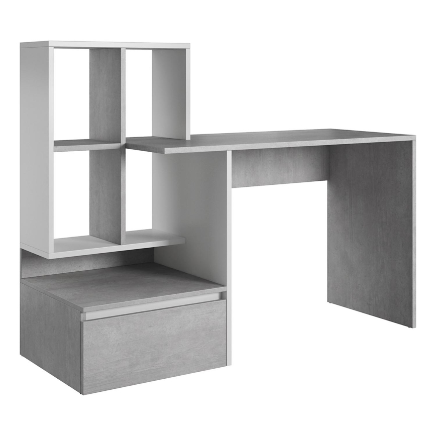 MARLO Writing Desk with Shelf — Concrete Grey/White