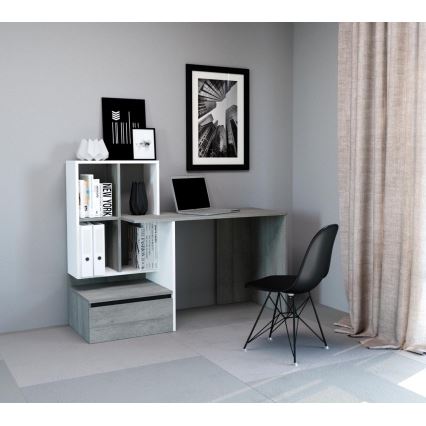 MARLO Writing Desk with Shelf — Concrete Grey/White