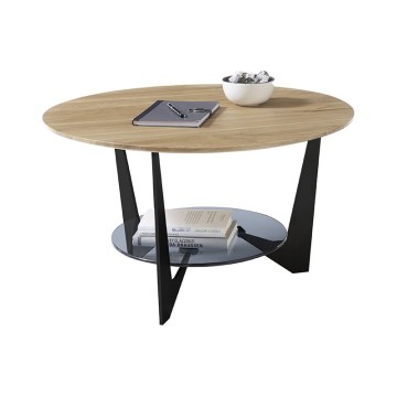 MARMO Coffee Table Ø 70 cm, Oak/Black