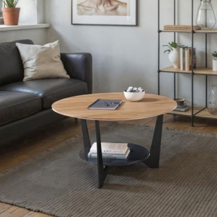 MARMO Coffee Table Ø 70 cm, Oak/Black