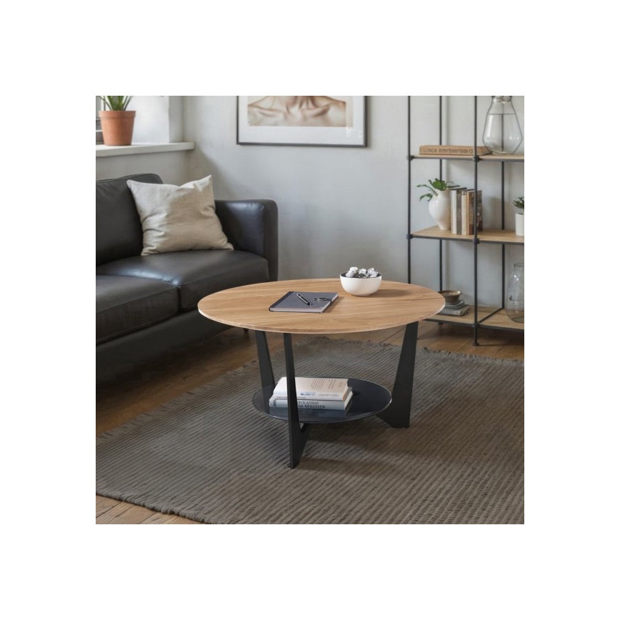 MARMO Coffee Table Ø 70 cm, Oak/Black