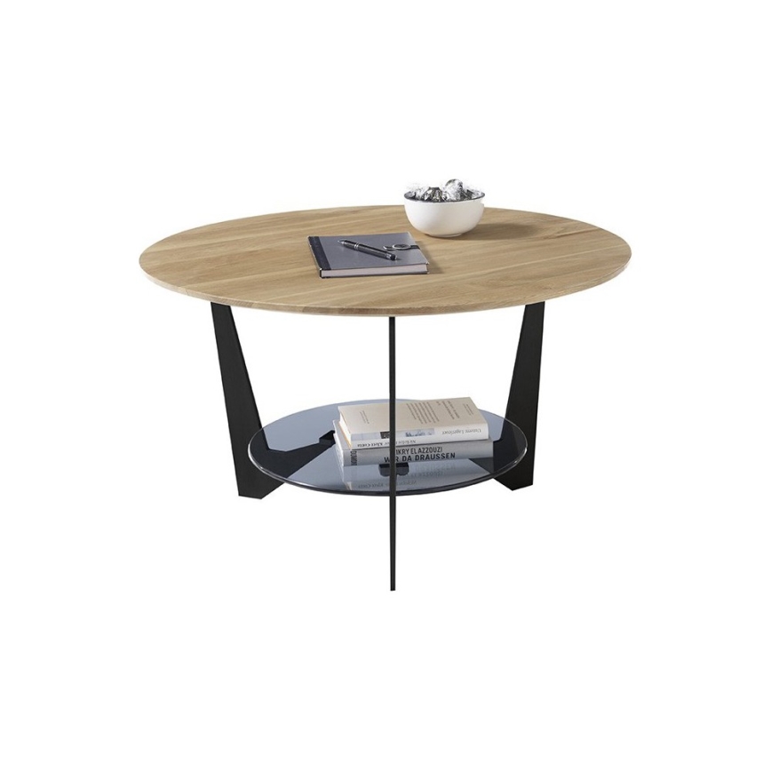 MARMO Coffee Table Ø 70 cm, Oak/Black