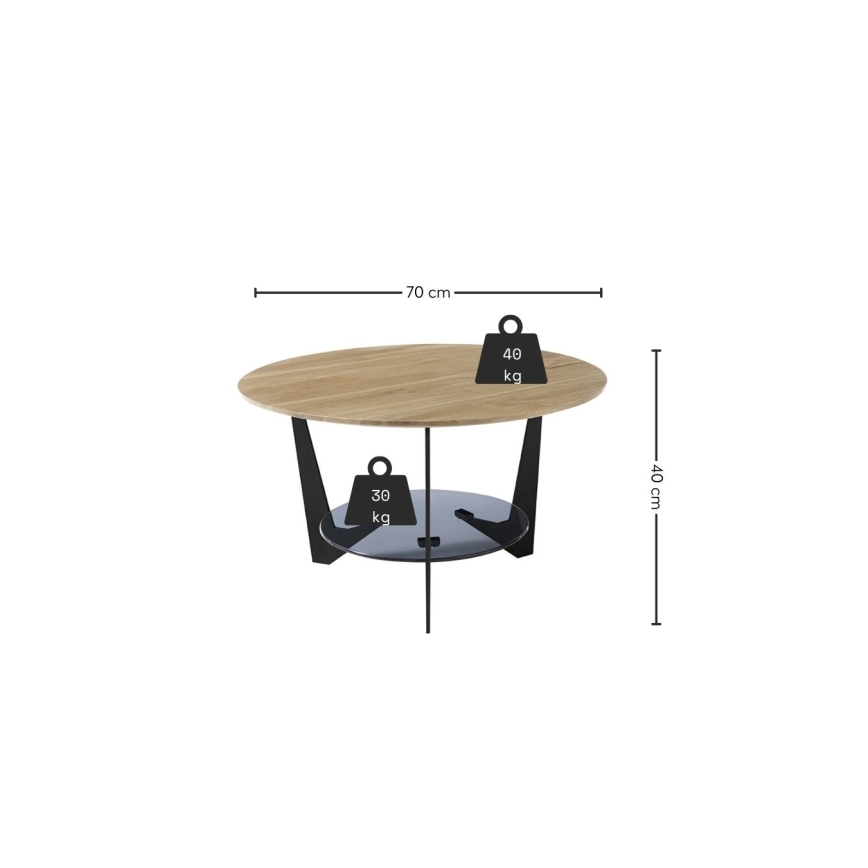 MARMO Coffee Table Ø 70 cm, Oak/Black