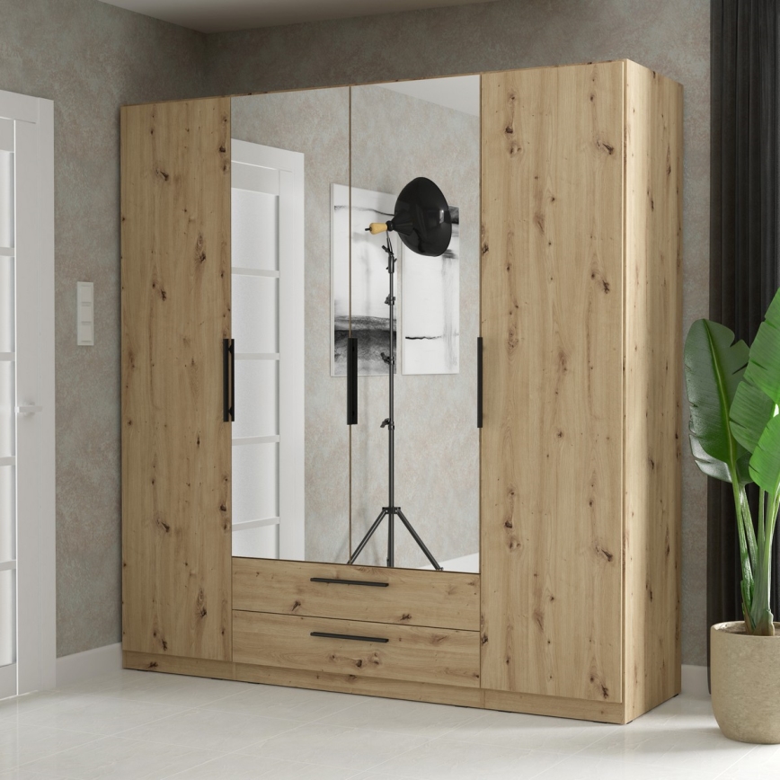 MARO Mirrored Wardrobe 200 x 213 cm, Artisan Oak