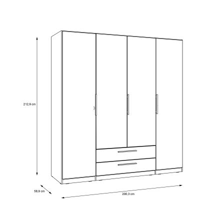 MARO Mirrored Wardrobe 200 x 213 cm, Artisan Oak