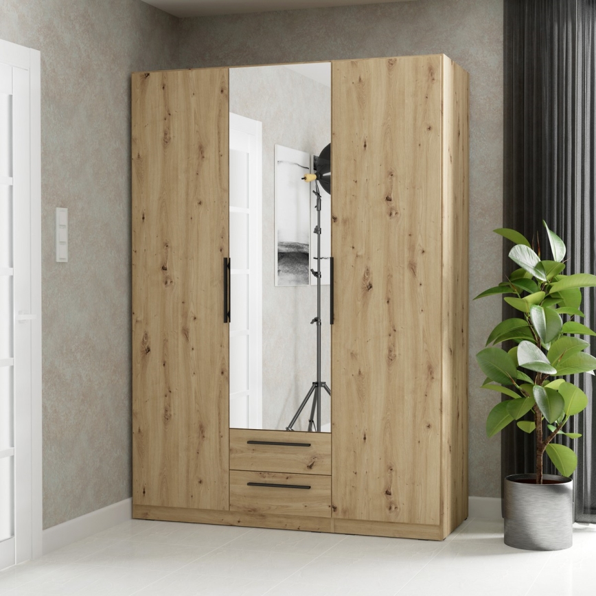 MARO Wardrobe with Mirror 150 x 213 cm, Artisan Oak