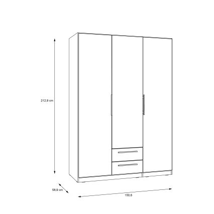 MARO Wardrobe with Mirror 150 x 213 cm, Artisan Oak