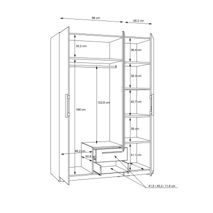 MARO Wardrobe with Mirror 150 x 213 cm, Artisan Oak