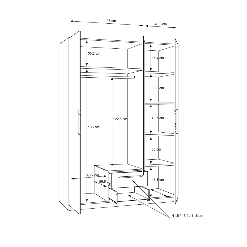 MARO Wardrobe with Mirror 150 x 213 cm, Artisan Oak