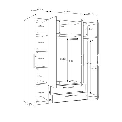 MARO wardrobe with mirror, 200x213 cm, Artisan Oak