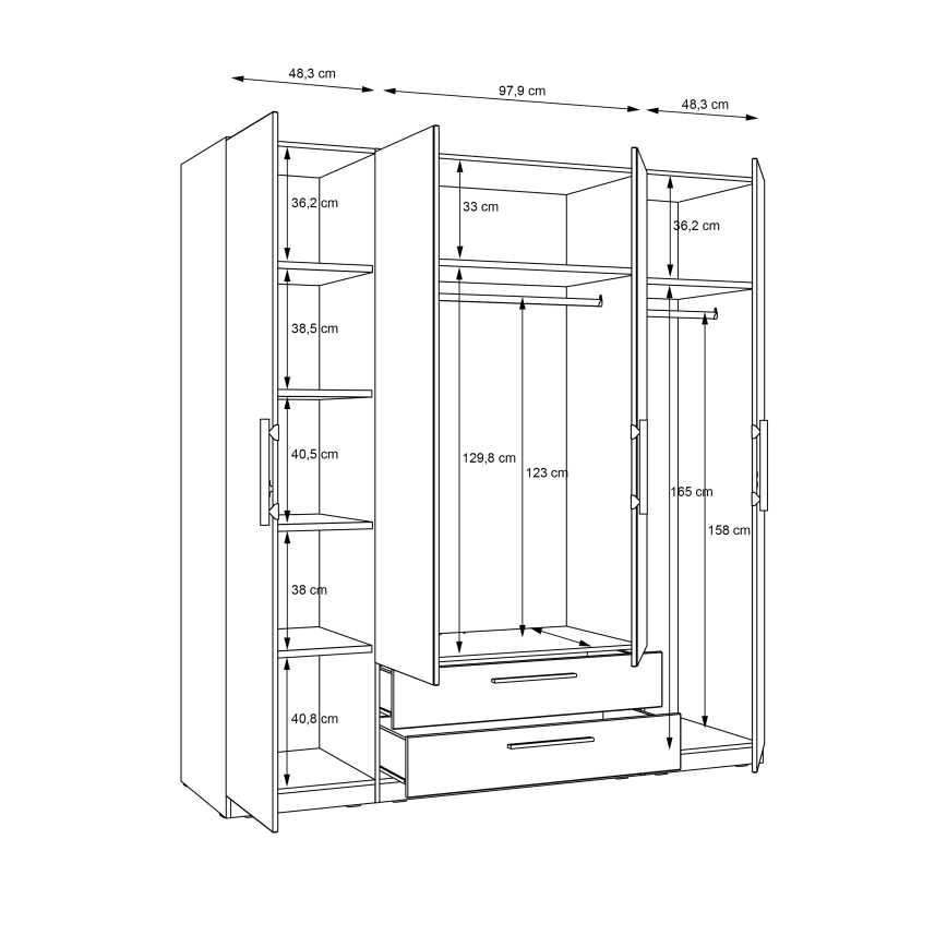 MARO wardrobe with mirror, 200x213 cm, Artisan Oak