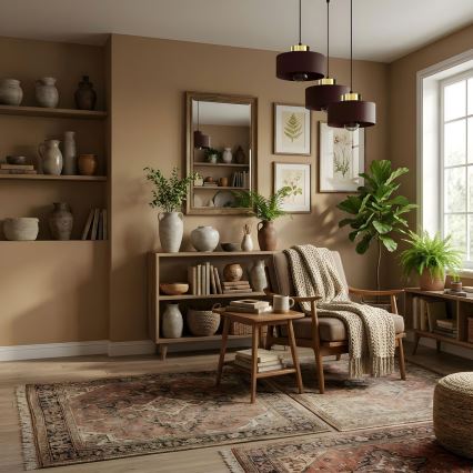 MARTI Cable Pendant, 3x E27/15W/230V, Burgundy/Gold