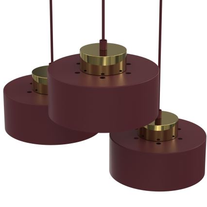 MARTI Cable Pendant, 3x E27/15W/230V, Burgundy/Gold