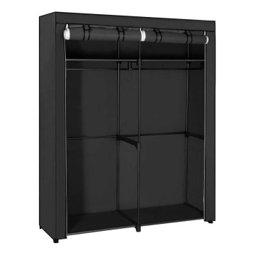 MATIS 140 x 174 cm Fabric Storage Wardrobe with Shelves and Clothes Rail, Black
