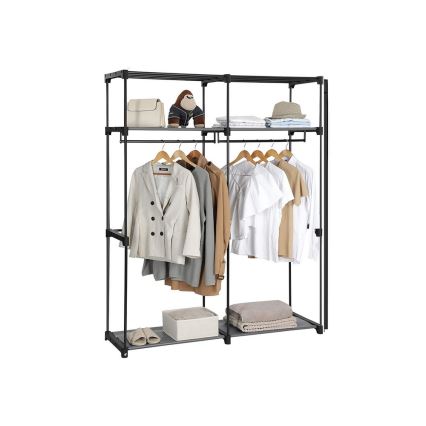 MATIS 140 x 174 cm Fabric Storage Wardrobe with Shelves and Clothes Rail, Black