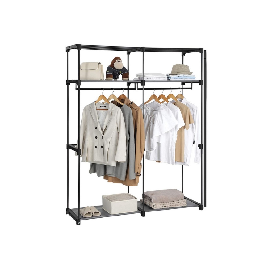MATIS 140 x 174 cm Fabric Storage Wardrobe with Shelves and Clothes Rail, Black