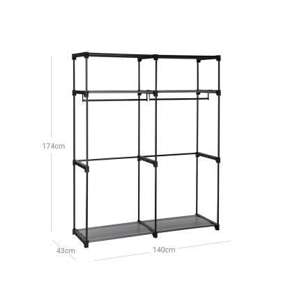 MATIS 140 x 174 cm Fabric Storage Wardrobe with Shelves and Clothes Rail, Black