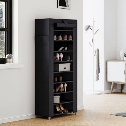 MATIS Fabric Storage Wardrobe with Shelves, 58x160 cm, Black