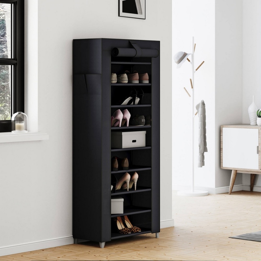 MATIS Fabric Storage Wardrobe with Shelves, 58x160 cm, Black