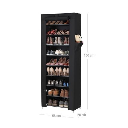 MATIS Fabric Storage Wardrobe with Shelves, 58x160 cm, Black