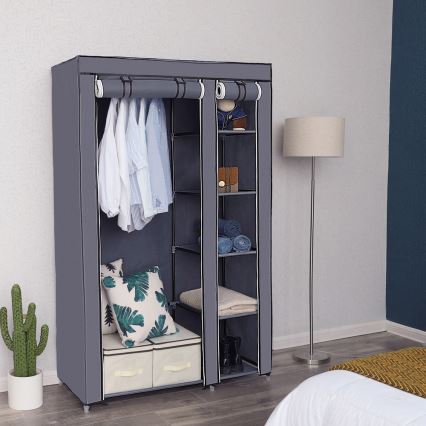 MATIS Fabric Storage Wardrobe with Shelves and Clothes Rail, 110 x 175 cm, Grey