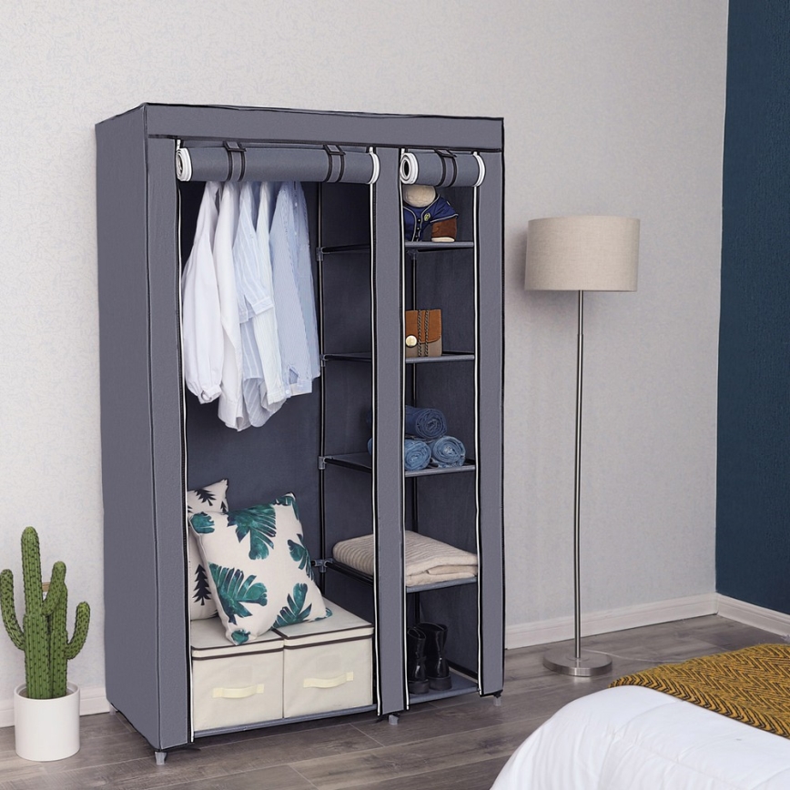 MATIS Fabric Storage Wardrobe with Shelves and Clothes Rail, 110 x 175 cm, Grey