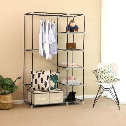 MATIS Fabric Storage Wardrobe with Shelves and Clothes Rail, 110 x 175 cm, Grey