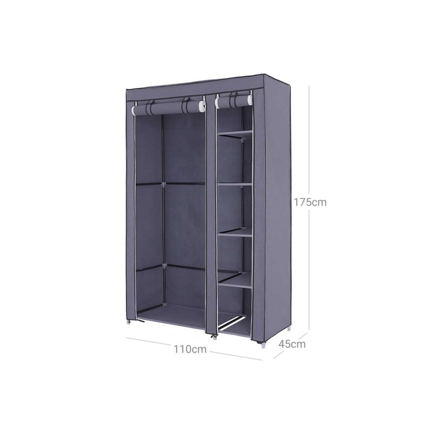 MATIS Fabric Storage Wardrobe with Shelves and Clothes Rail, 110 x 175 cm, Grey