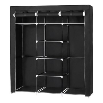 MATIS Fabric Storage Wardrobe with Shelves and Clothes Rail 150x175 cm Black