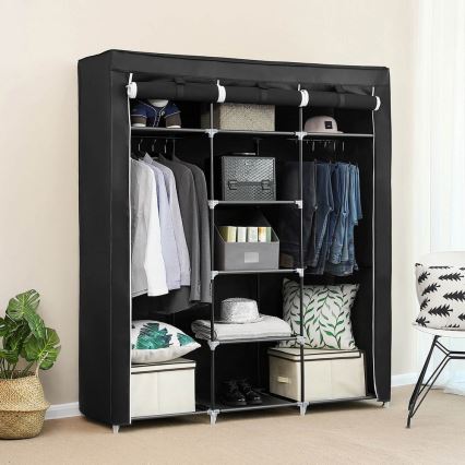 MATIS Fabric Storage Wardrobe with Shelves and Clothes Rail 150x175 cm Black