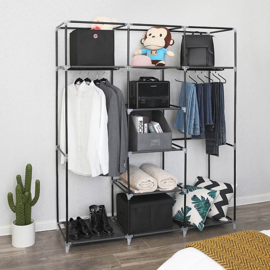 MATIS Fabric Storage Wardrobe with Shelves and Clothes Rail 150x175 cm Black