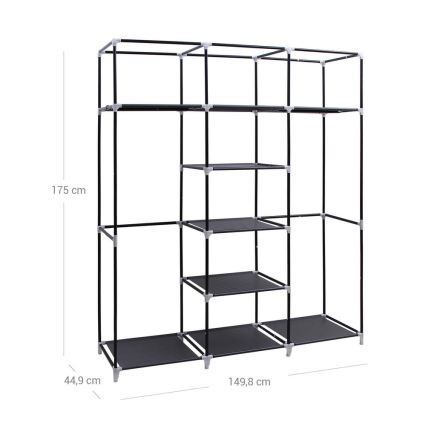 MATIS Fabric Storage Wardrobe with Shelves and Clothes Rail 150x175 cm Black