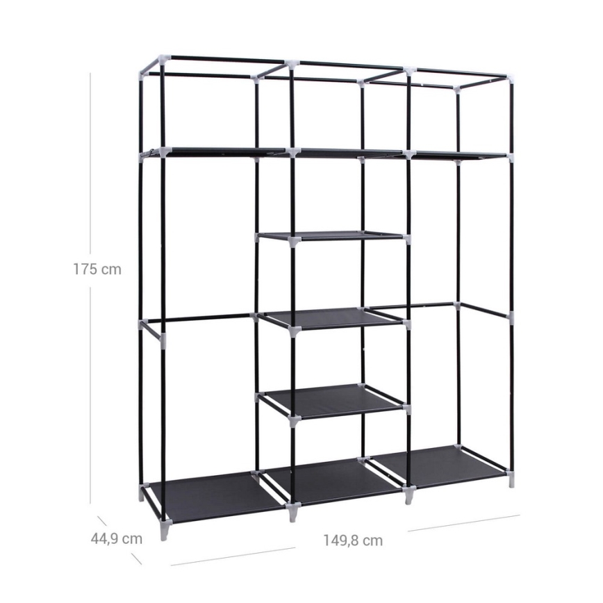 MATIS Fabric Storage Wardrobe with Shelves and Clothes Rail 150x175 cm Black