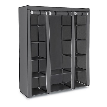 MATIS Fabric Storage Wardrobe with Shelves and Clothes Rail 150x175 cm, Grey