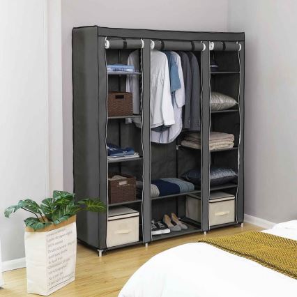 MATIS Fabric Storage Wardrobe with Shelves and Clothes Rail 150x175 cm, Grey