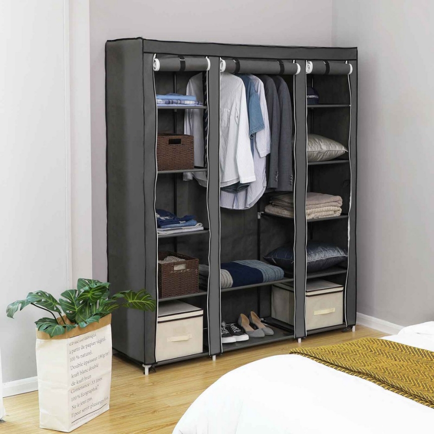 MATIS Fabric Storage Wardrobe with Shelves and Clothes Rail 150x175 cm, Grey