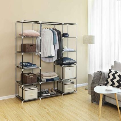 MATIS Fabric Storage Wardrobe with Shelves and Clothes Rail 150x175 cm, Grey