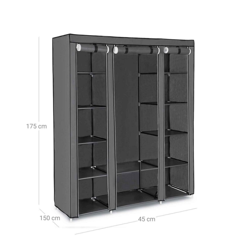 MATIS Fabric Storage Wardrobe with Shelves and Clothes Rail 150x175 cm, Grey