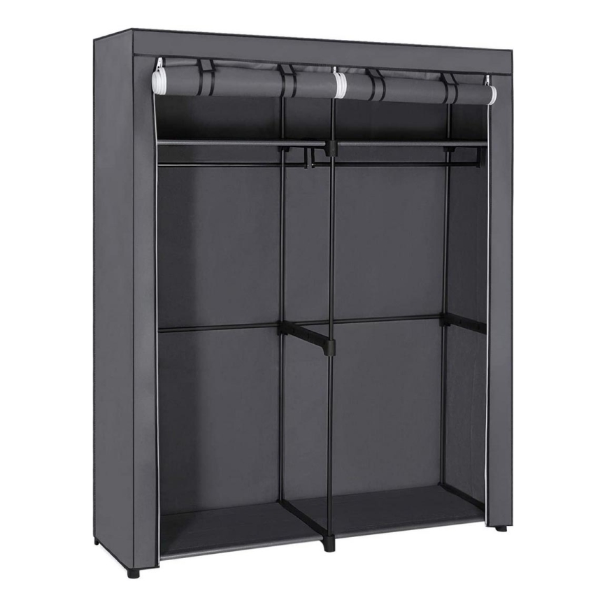 MATIS Fabric Storage Wardrobe with Shelves and Hanging Rail 140x174 cm Gray