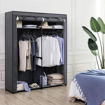 MATIS Fabric Storage Wardrobe with Shelves and Hanging Rail 140x174 cm Gray