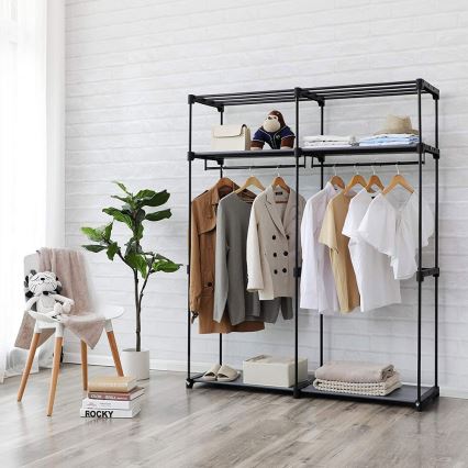 MATIS Fabric Storage Wardrobe with Shelves and Hanging Rail 140x174 cm Gray