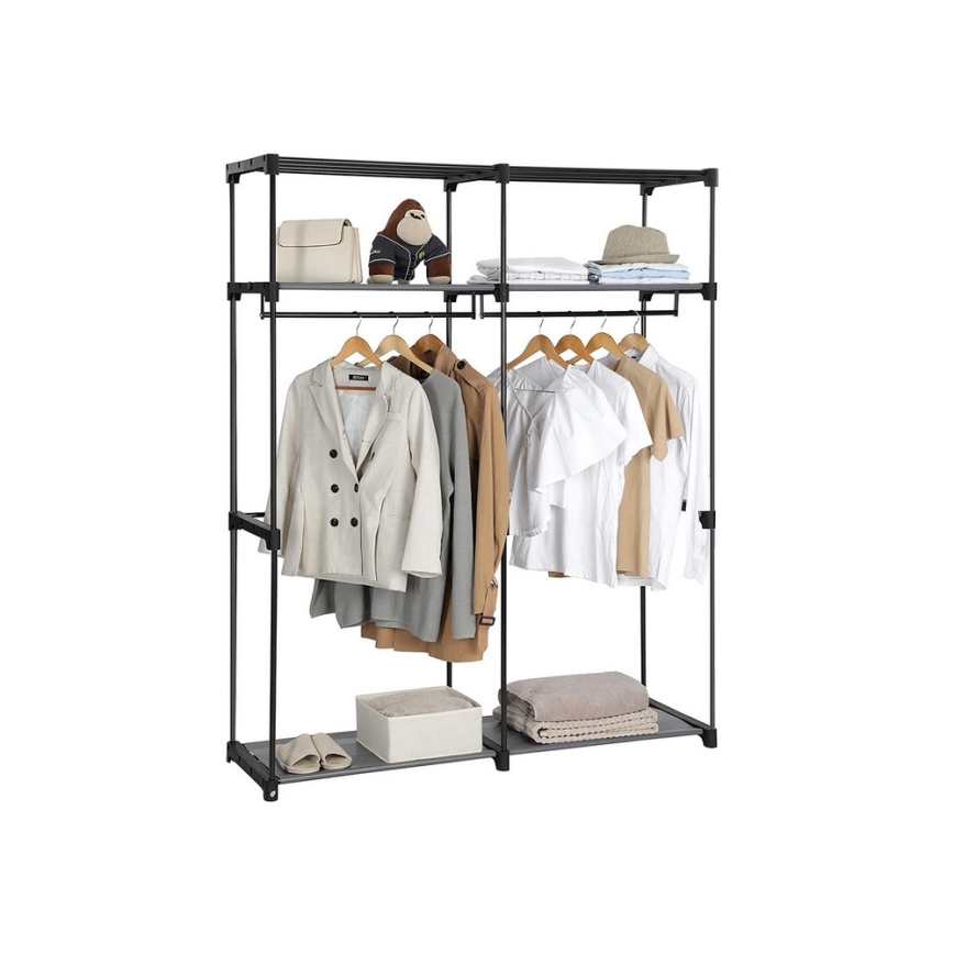 MATIS Fabric Storage Wardrobe with Shelves and Hanging Rail 140x174 cm Gray
