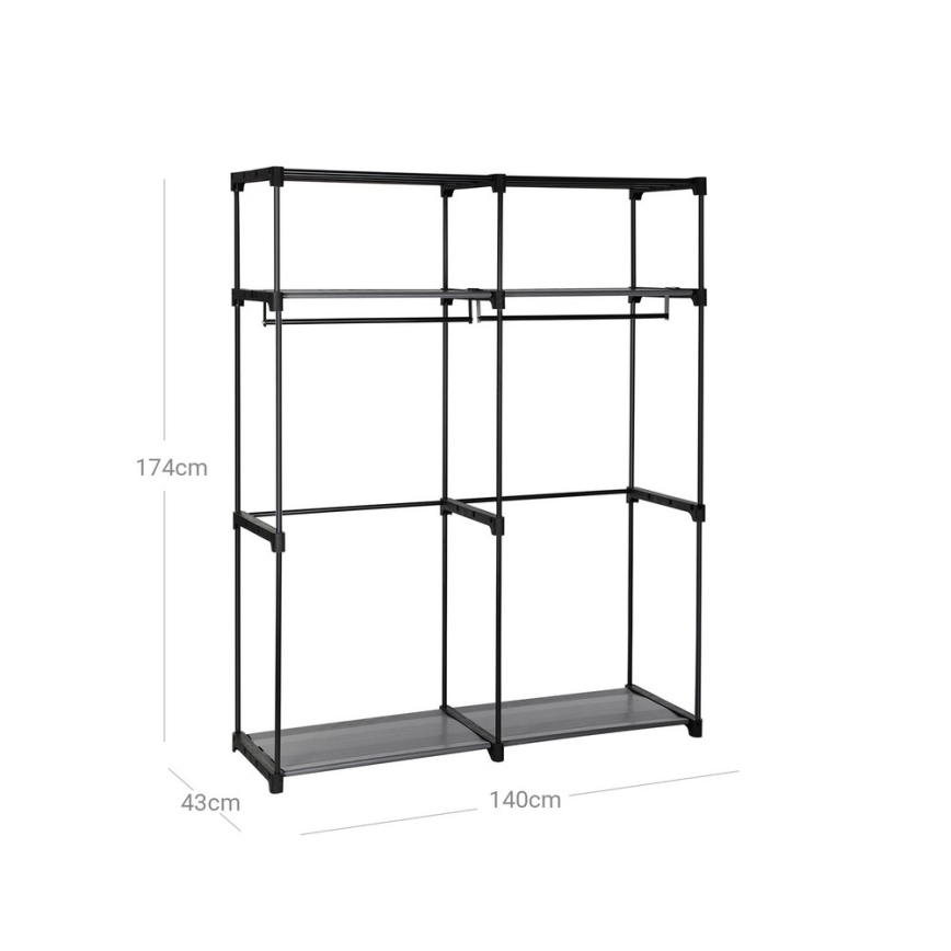 MATIS Fabric Storage Wardrobe with Shelves and Hanging Rail 140x174 cm Gray