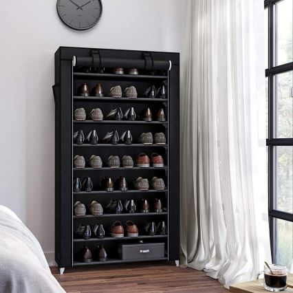 MATIS Fabric Wardrobe with Shelves, 88 x 160 cm, Black