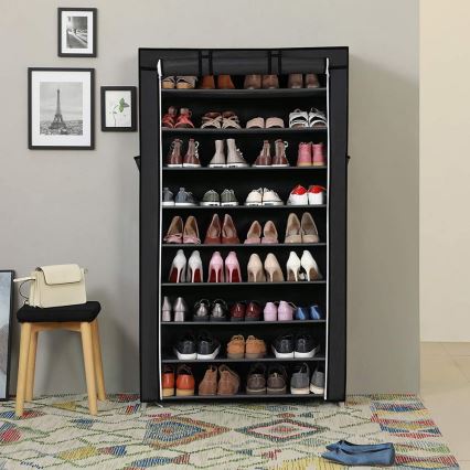 MATIS Fabric Wardrobe with Shelves, 88 x 160 cm, Black
