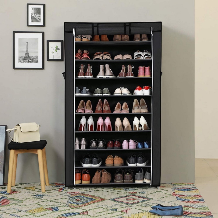 MATIS Fabric Wardrobe with Shelves, 88 x 160 cm, Black