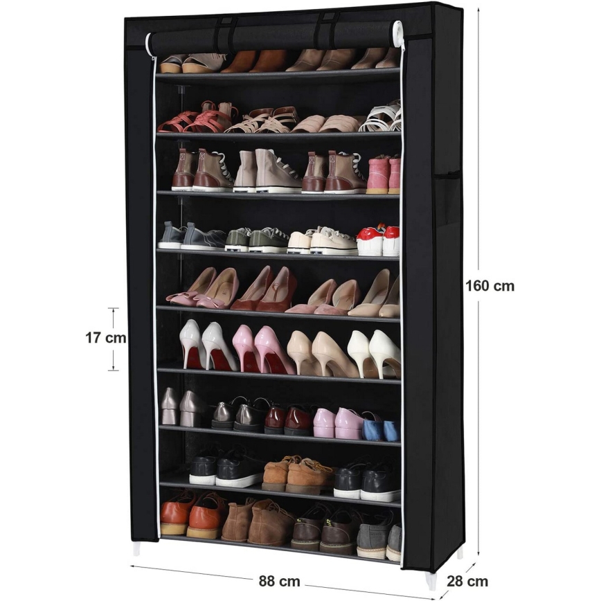 MATIS Fabric Wardrobe with Shelves, 88 x 160 cm, Black