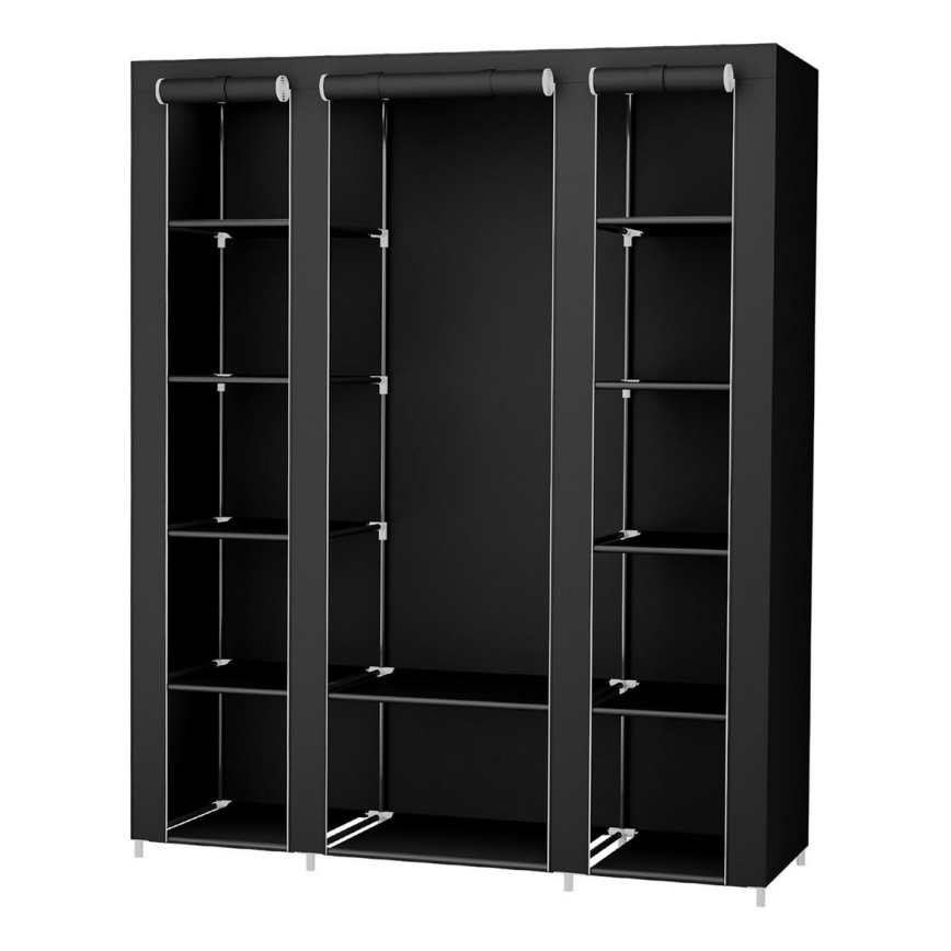 MATIS fabric wardrobe with shelves and clothes rail, 150 x 175 cm, black